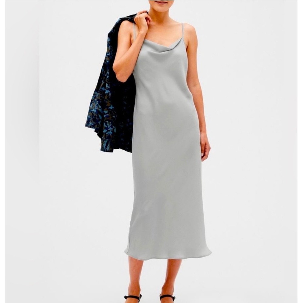 Banana Republic Gray Cowl Neck Bias Midi Slip Dress Sz 2 Cocktail Women's Silver